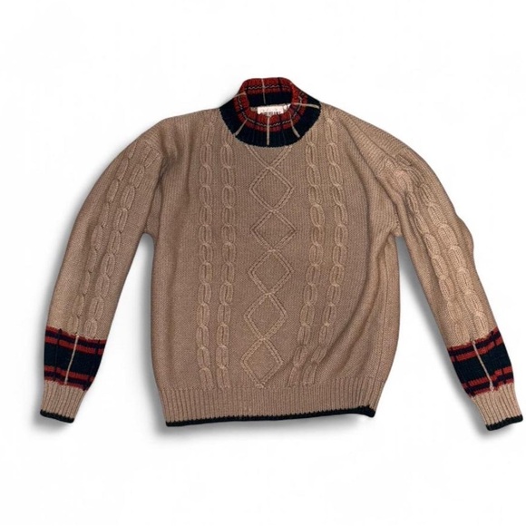 Country Suburbans Sweaters - Elegant Tan Cable Knit Turtleneck Sweater
